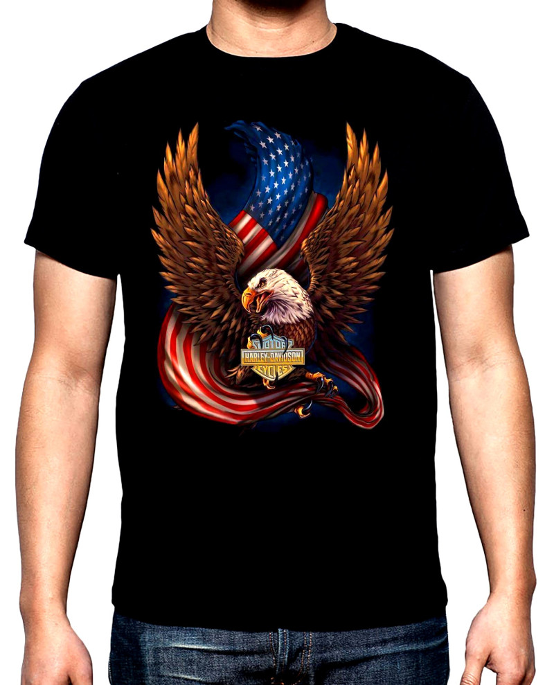 T-SHIRTS Harley Davidson, eagle, american flag, men's  t-shirt, 100% cotton, S to 5XL
